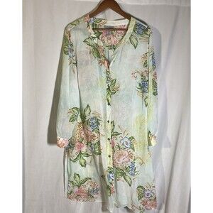 CATHERINES white pink multicolor floral semi sheer button up shirt dress 1X